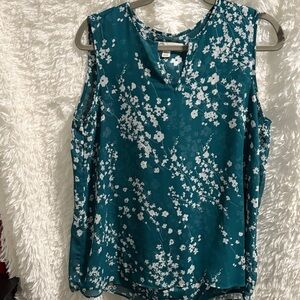 Elegant Floral Sleeveless Blouse - Teal